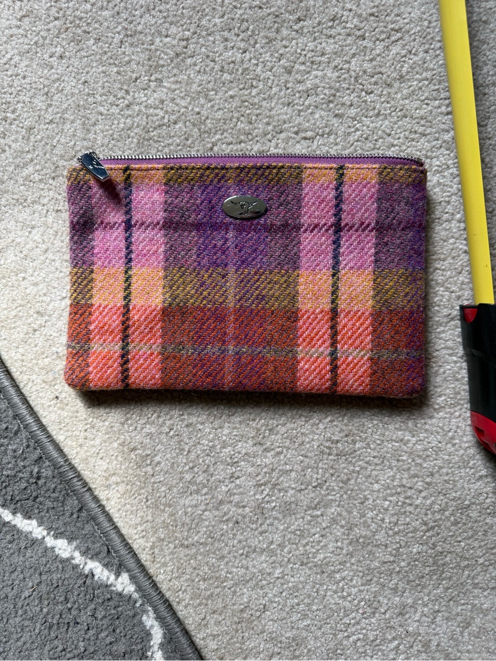 Harris Tweed Plaid Wool Zip Pouch - Pink, Purple, Orange